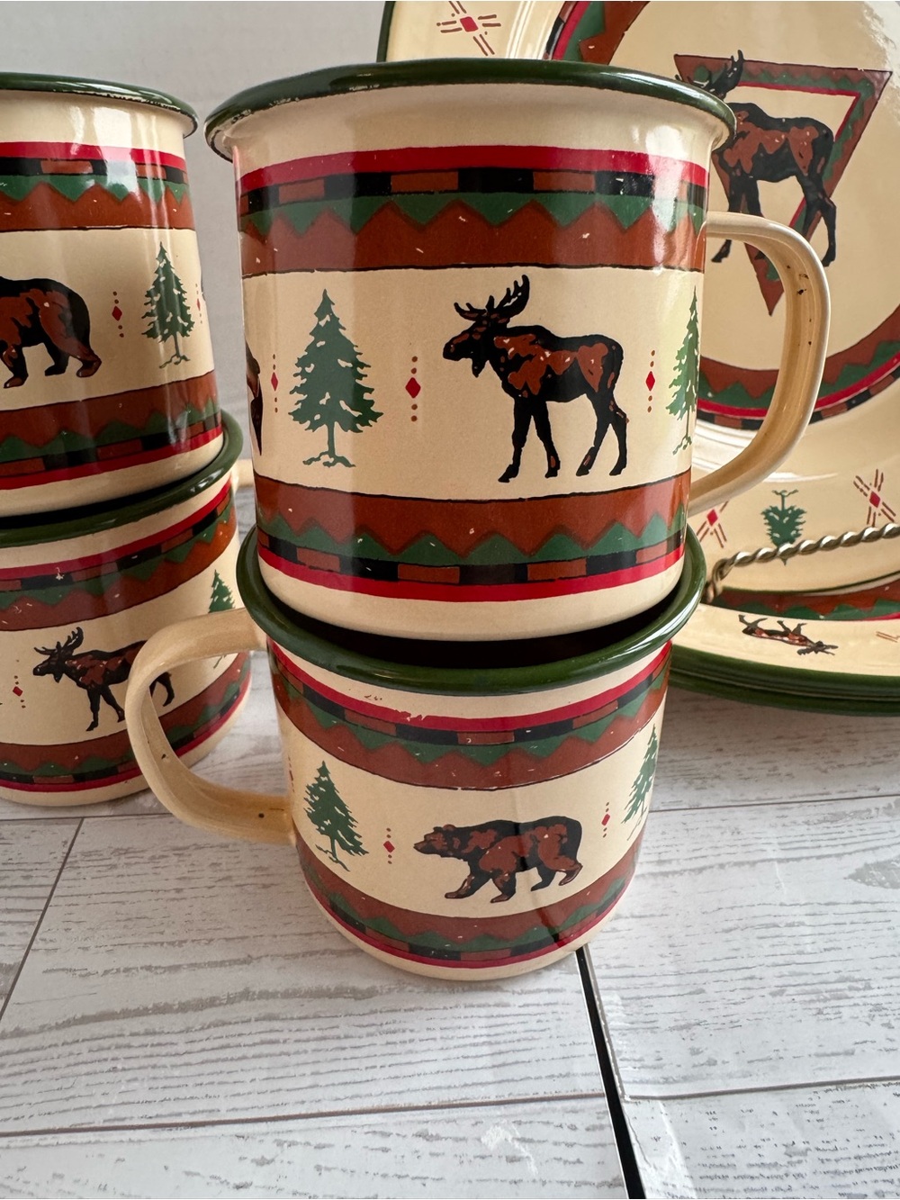 Enamelware Woodland Moose and Bass Dinnerware Collection with Red Accents Set - Picture 2 of 9